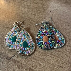 Mudd Bohemian Gold and Silver Colorful Earrings Set of 4